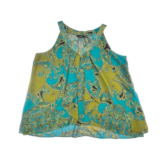 Apt. 9 Tops - Apt 9 Top XL Teal Olive Paisley Print Ruffle Front Sleeveless Lightweight Blouse